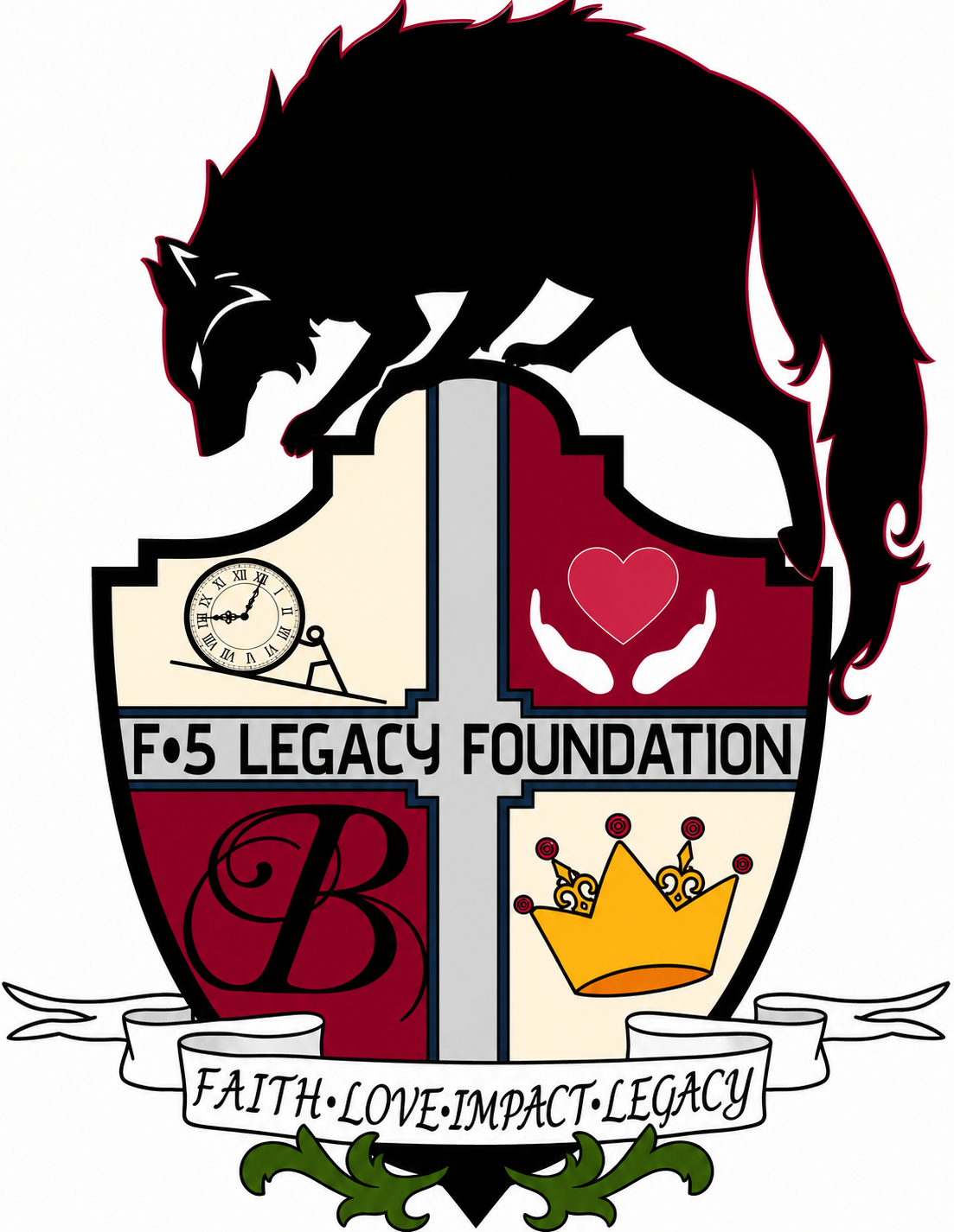 F5 Legacy Foundation family crest — Faith, Family, Legacy, Love, Impact